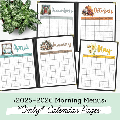 Homeschool Morning Menus CALENDAR ONLY | 2026-2027 School Year