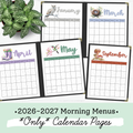 Homeschool Morning Menus CALENDAR ONLY | 2026-2027 School Year